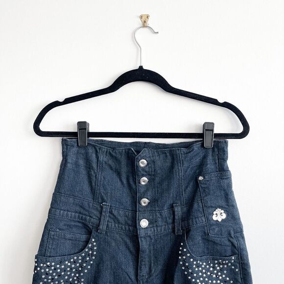 Dereon Women Denim Jeans Ultra High Waisted Corset Rhinestones Blue Sz 7/8 - Picture 12 of 13